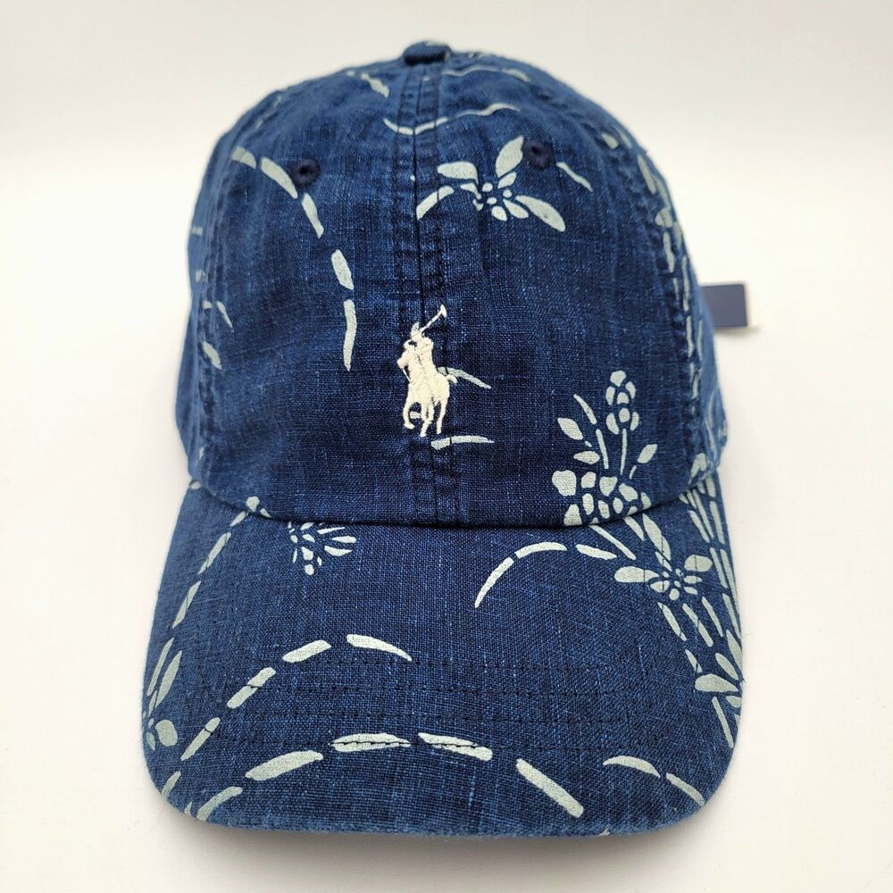Polo Ralph Lauren Men's Pony Logo Tropical Indigo Linen Ball Cap Dad Hat NWT
